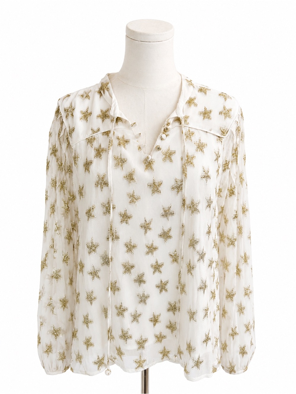 CIEBON Burnelle Sheer White Blouse with Gold Star Embellishments